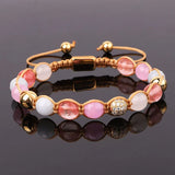 Natural Stone Jade Beaded CZ Pave Ball Macrame Bracelet