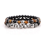 Natural Stone Stainless Steel Skull Beaded Bracelet Set