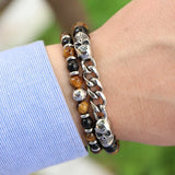 Natural Stone Stainless Steel Skull Beaded Bracelet Set