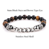 Natural Stone Stainless Steel Skull Beaded Bracelet Set