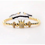 Stainless Steel Beads Crown Charm Macrame Bracelet Men