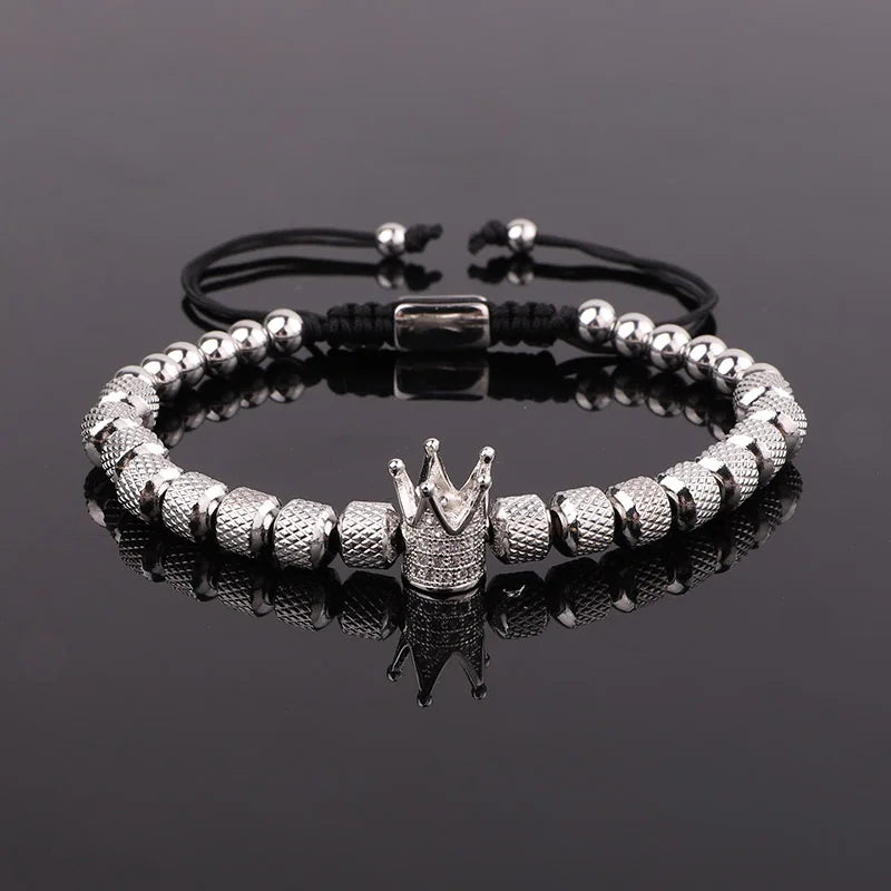 Stainless Steel Beads Crown Charm Friendship Bracelet