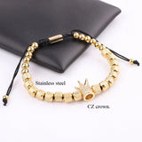 Stainless Steel Beads Crown Charm Friendship Bracelet