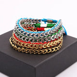 Stainless Steel Chain Cord Braided Macrame Bracelet Men Jewelry