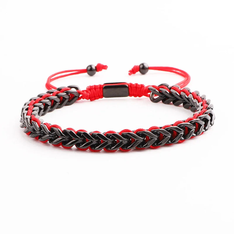 Stainless Steel Chain Cord Braided Macrame Bracelet Men Jewelry