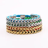 Stainless Steel Chain Cord Braided Macrame Bracelet Men Jewelry