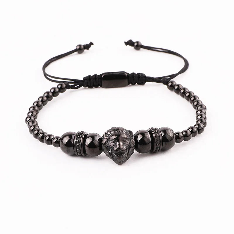 Stainless Steel Lion Charm Friendship Macrame Bracelet Men