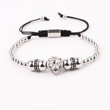 Stainless Steel Lion Charm Friendship Macrame Bracelet Men