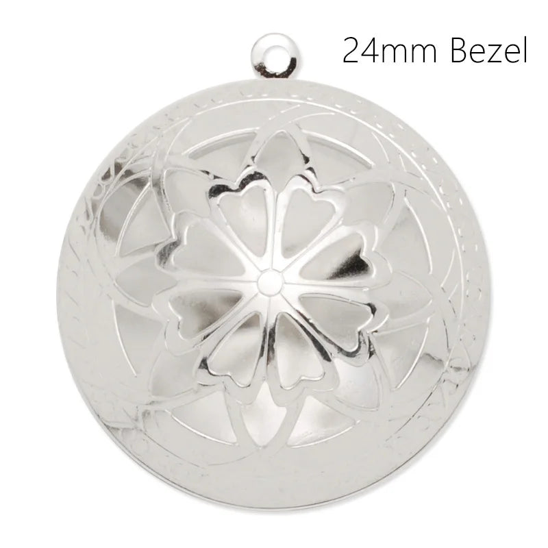 Silver Plated Hollow Flower Photo Box Pendant