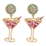 Pearl Goblet Wine Glass Dangle Earrings with Rhinestones