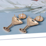 Pearl Goblet Wine Glass Dangle Earrings with Rhinestones