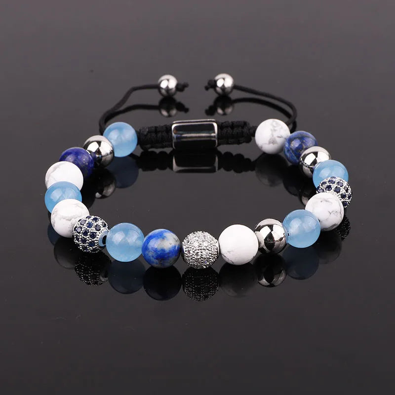 CZ Pave Ball Woven Beads Friendship Bracelet for Women