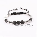 Stainless Steel Beaded CZ Pave Ball Charm Bracelet Men