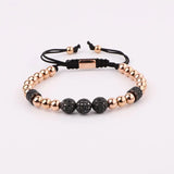 Stainless Steel Beaded CZ Pave Ball Charm Bracelet Men