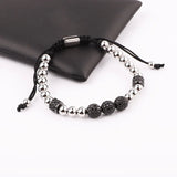 Stainless Steel Beaded CZ Pave Ball Charm Bracelet Men