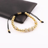 Stainless Steel Beaded CZ Pave Ball Charm Bracelet Men