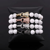 Leopard Bracelet Charm Natural Stone Beads Elastic Bracelet Gift