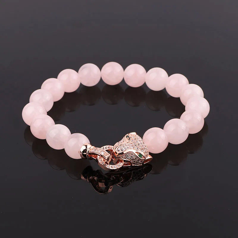 Leopard Bracelet Charm Natural Stone Beads Elastic Bracelet Gift