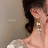 Lily Of The Valley Pearl Green Ear Hook Long Earrings