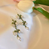 Lily Of The Valley Pearl Green Ear Hook Long Earrings