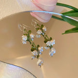 Lily Of The Valley Pearl Green Ear Hook Long Earrings