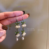 Lily Of The Valley Pearl Green Ear Hook Long Earrings