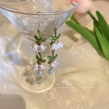 Lily Of The Valley Pearl Green Ear Hook Long Earrings