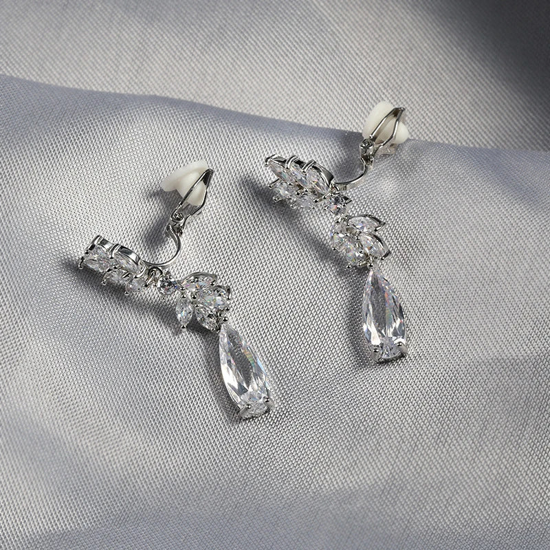 Water Drop Zircon Clip on Earrings Without Piercing for Women
