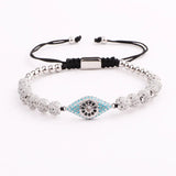 CZ Micro Pave Ball Eye Charm Bracelet Stainless Steel Beads