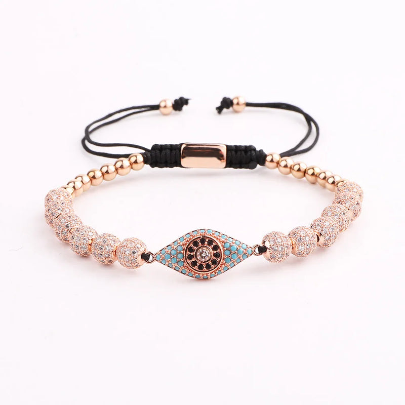 CZ Micro Pave Ball Eye Charm Bracelet Stainless Steel Beads