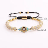 CZ Micro Pave Ball Eye Charm Bracelet Stainless Steel Beads