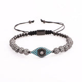 CZ Micro Pave Ball Eye Charm Bracelet Stainless Steel Beads