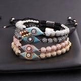 CZ Micro Pave Ball Eye Charm Bracelet Stainless Steel Beads