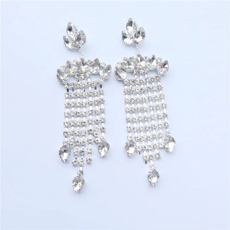 Crystal Rhinestone Big Pendant Long Earrings for Women