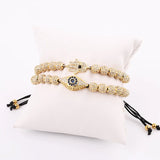 Men Jewelry Plated CZ Pave Eye Hand Charm Beaded Macrame Bracelet Set Male