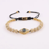 Men Jewelry Plated CZ Pave Eye Hand Charm Beaded Macrame Bracelet Set Male