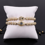 Men Jewelry Plated CZ Pave Eye Hand Charm Beaded Macrame Bracelet Set Male