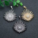 Sun Shape Pave CZ Zircon Beads Pendant Necklace DIY Parts 3pc