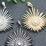 Sun Shape Pave CZ Zircon Beads Pendant Necklace DIY Parts 3pc