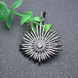 Sun Shape Pave CZ Zircon Beads Pendant Necklace DIY Parts 3pc