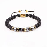 Men Bracelet Hematite CZ Micro Pave Tube Friendship Macrame Adjustable