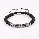 Men Bracelet Hematite CZ Micro Pave Tube Friendship Macrame Adjustable