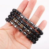Men Bracelet Hematite CZ Micro Pave Tube Friendship Macrame Adjustable