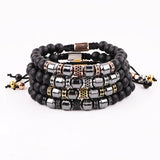 Men Bracelet Hematite CZ Micro Pave Tube Friendship Macrame Adjustable