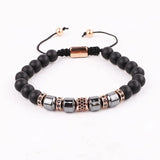 Men Bracelet Hematite CZ Micro Pave Tube Friendship Macrame Adjustable