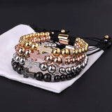 Men's CZ Micro Pave Cross Charm Beads Bracelet