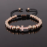 Men's CZ Micro Pave Cross Charm Beads Bracelet