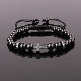 Men's CZ Micro Pave Cross Charm Beads Bracelet