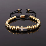 Men's CZ Micro Pave Cross Charm Beads Bracelet