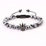 Men's Hematite Bead Bracelet with CZ Pave Crown Design